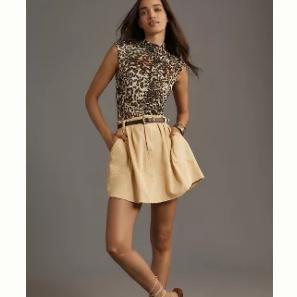 PILCRO REWORKED DENIM SKATER MINI SKIRT
